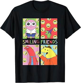 Smiling Friends Pop Art Character Grid Funny Cartoon T-Shirt