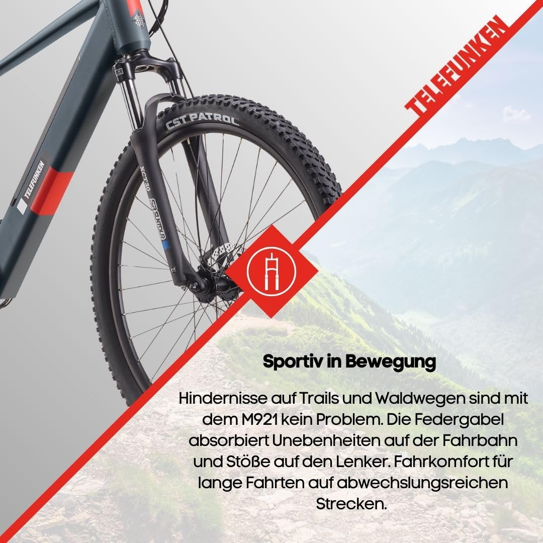 TELEFUNKEN E-Bike Mountainbike 29 Zoll für Herren und Damen | Elektrofahrrad mit 250W Hinterradmotor & 468 Wh Akku | 7-Gang Kettenschaltung | Scheibenbremsen | MTB Hardtail Pedelec