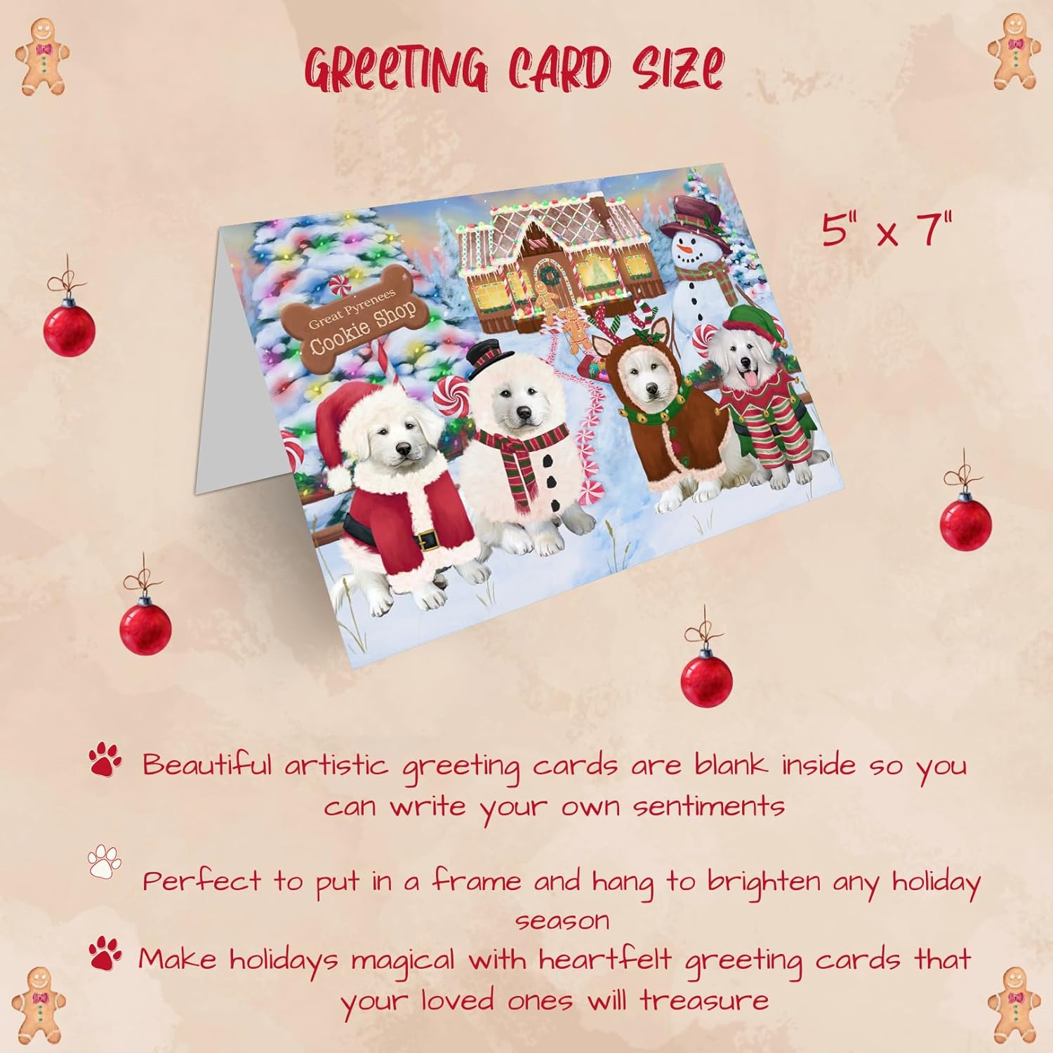 Holiday Gingerbread Cookie Shop Great Pyrenees Dog Greeting Cards - Adorable Pets Invitation Cards with Envelopes - Pet Artwork Christmas Greeting Cards GCD71609 (10 Greeting Cards)