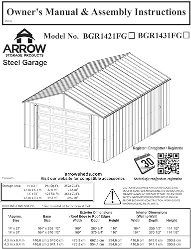 Miniatura 29 de Arrow Shed 12' x 10' Murryhill Garage Galvanized Steel Extra Tall Walls Prefabricated Shed Storage Building, 12' x 10', Flute Gray