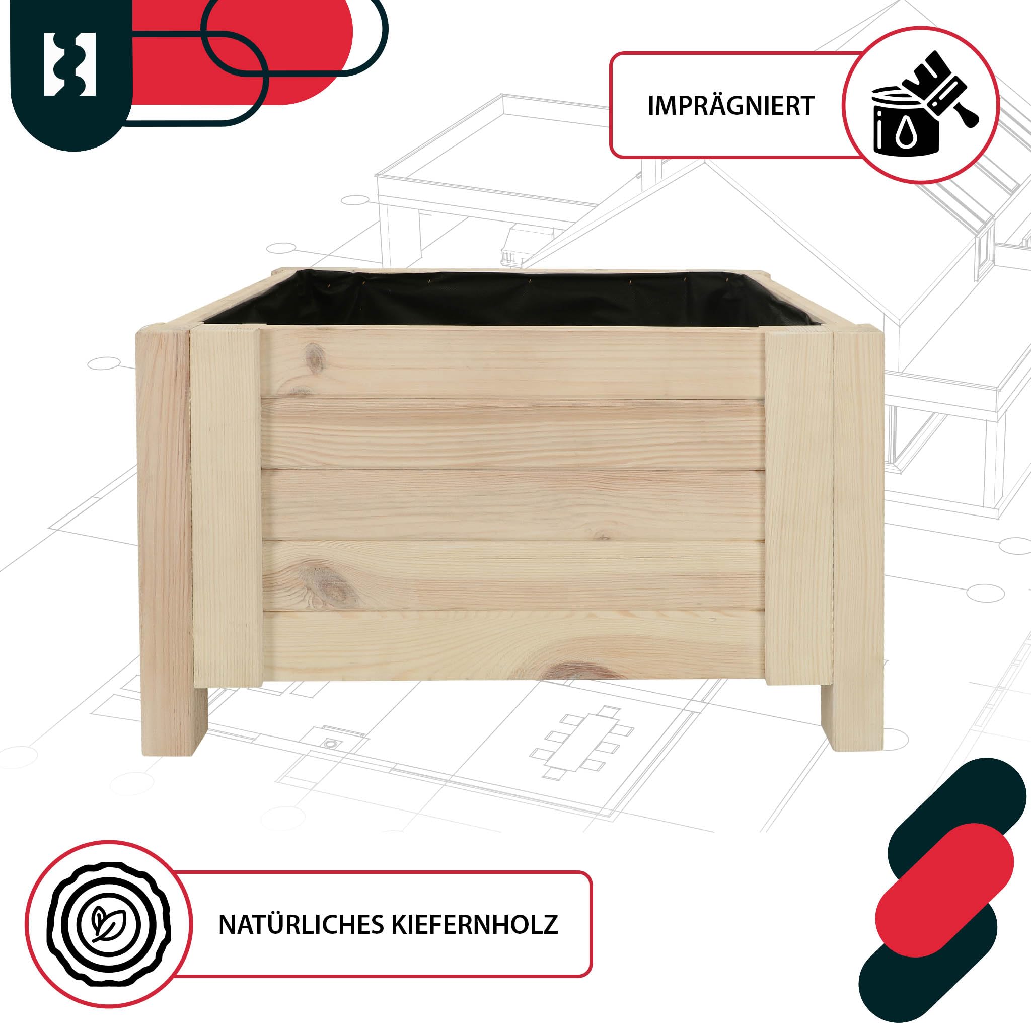 KOTARBAU® Fioriera da Esterno - in Legno di Pino - 50 x 50 x 30 cm - Bianco - Vasi Rettangolari da Esterno - Rialzata - con Tessuto Antierba - Fioriera da Balcone