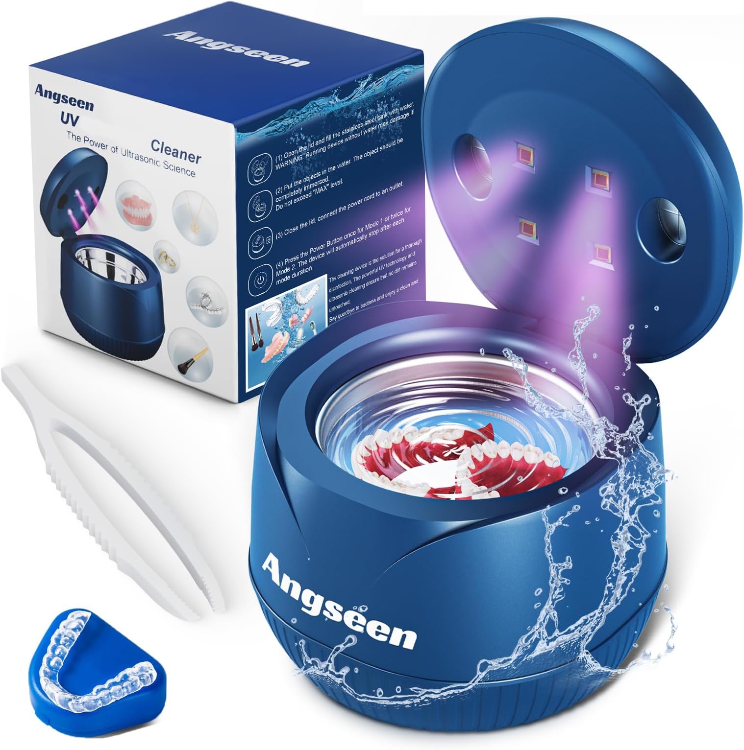 Ultrasonic Retainer Cleaner, 200ML Mouth Guard Cleaner 45kHz Portable Retainer Cleaner for Dentures, Night Guard Cleaner Machine for Aligner, Mouth Guard, Braces, Toothbrush, Jewelry(Blue)
