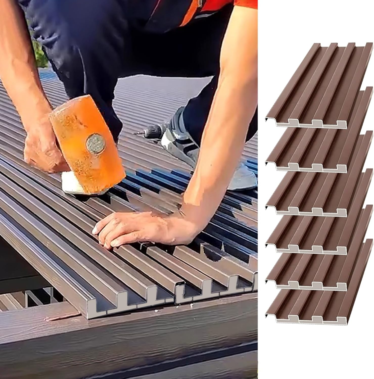 6 Pcs Metal Roofing Shingles Panels, Insulated All-Weather Cladding for Stables, Garden, Pergola, Garages, Shed - 1.8m/5.9ft Splicable Roof Covering