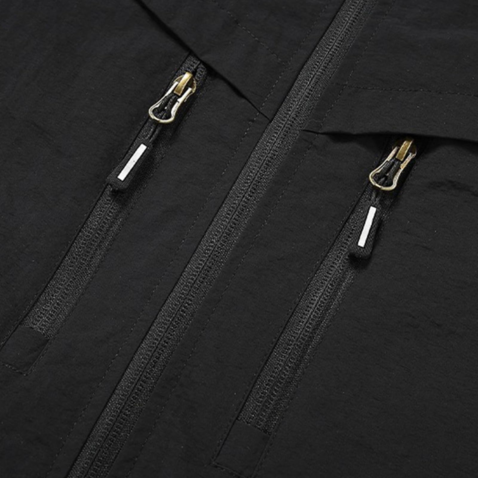 Generisch Giacca funzionale da uomo, con chiusura lampo, giacca da trekking, traspirante, leggera, softshell con colletto alto, con molte tasche, tinta unita, da lavoro