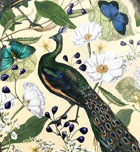 Miniatura 2 de The Meter - Tela de terciopelo de pavo real, color crema, material de costura floral de lujo, por yarda, estampado de pájaros, patrón de flores