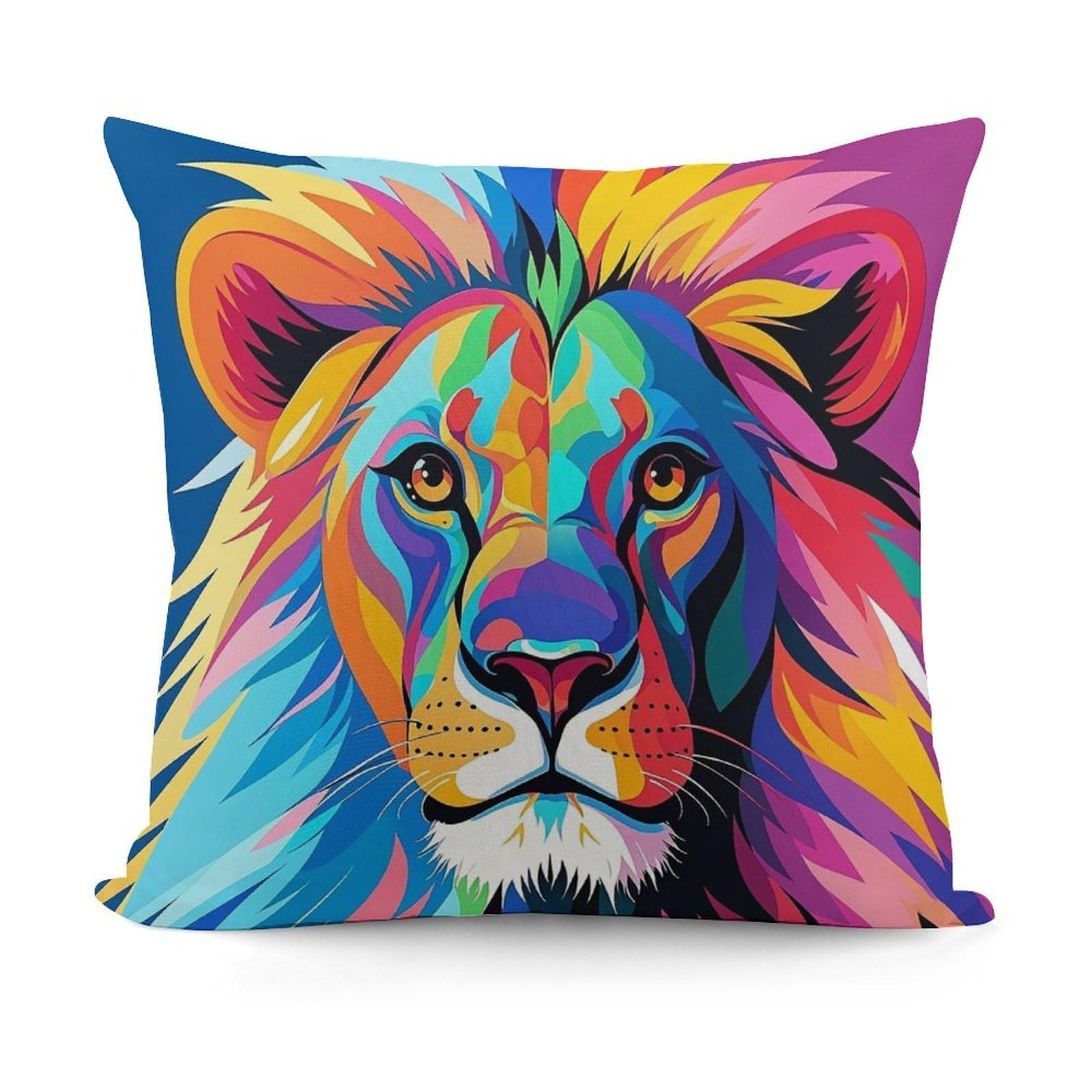 FekiLoot Colorful Lion Throw Pillow Cover Soft Decorative Pillow Cover Modern Square Cushion Cover Cozy Cushion Case Farmhouse Home Decor for Sofa Couch Living Room 18 X 18 Inch