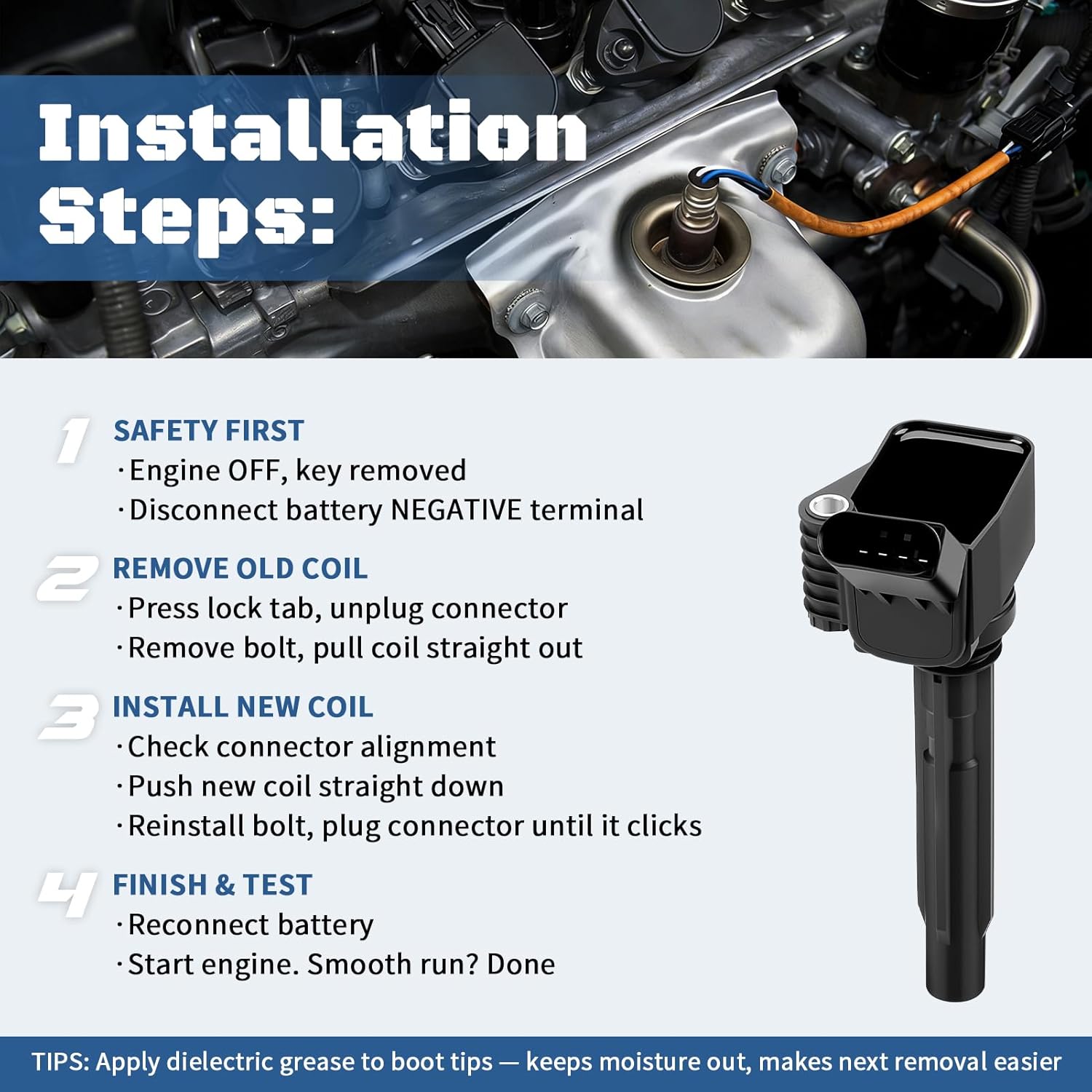 Ignition Coil Pack Iridium Spark Plugs 4 Packs Fits for 1.8 2.0 2014 2015 2016 2017 2018 2019 Volkswagen VW Passat Jetta GTI Golf Beetle Audi A3 S3 A4 L4 2.0L Coils, Replaces UF771 UF765 06J905110G
