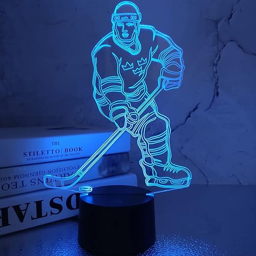 FULLOSUN Hockey Gifts for Boy 3D Night Light, 3D Illusion Ice Hockey Decor Lamp 16 Colors Changing with Remote Control Christmas Birthday Gifts for Kids Boys Girls