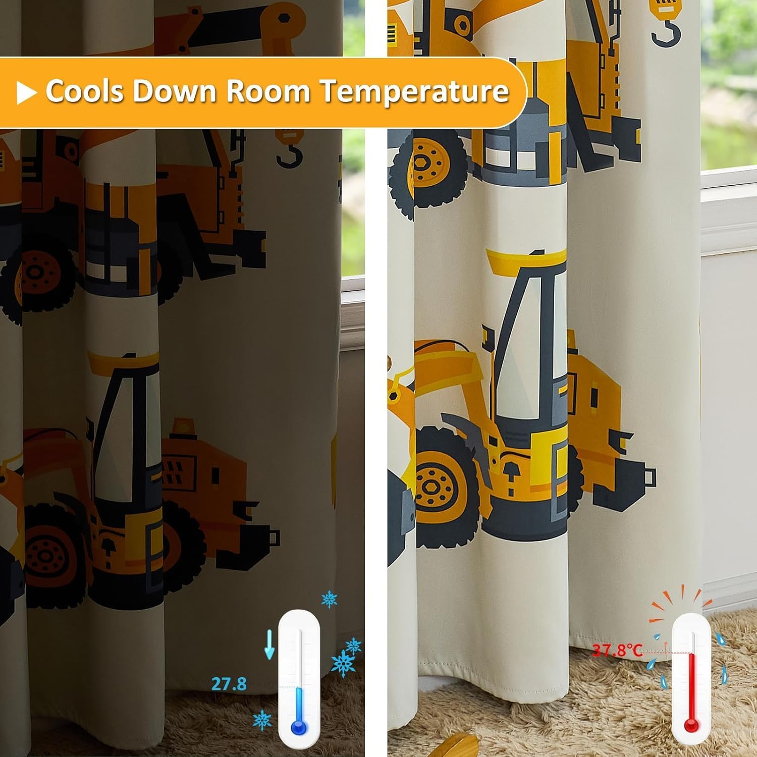 PINNKKU Blackout Truck Cars Curtains for Kids, 90% Blackout Curtains for Boys Bedroom Nursery, 52" x 84", Grommet Thermal Insulated Room Darkening Curtains, Set of 2 Panels