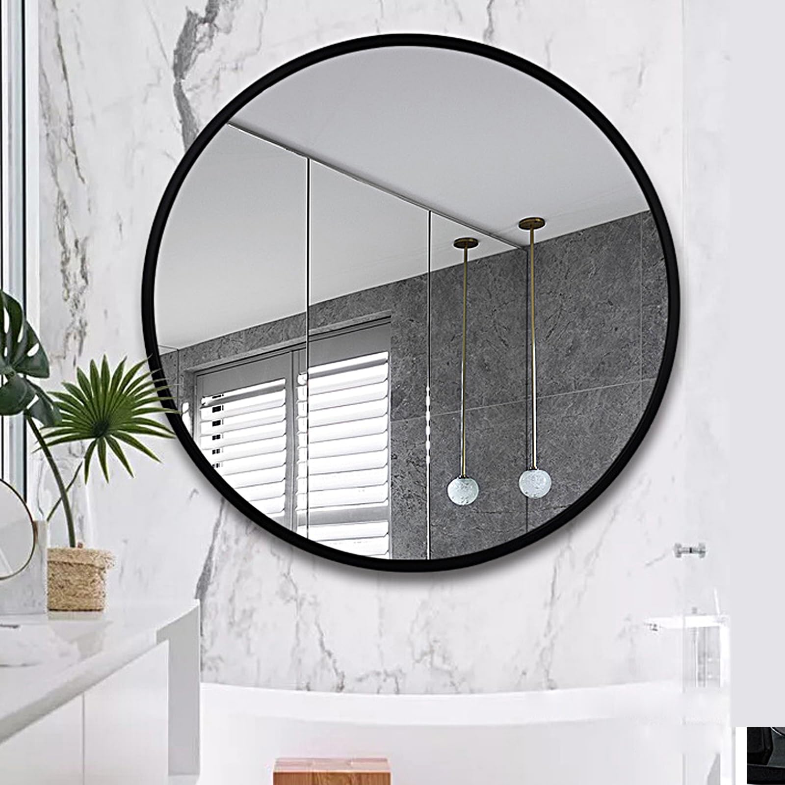 Miroir rond avec cadre en métal noir de haute finition murale