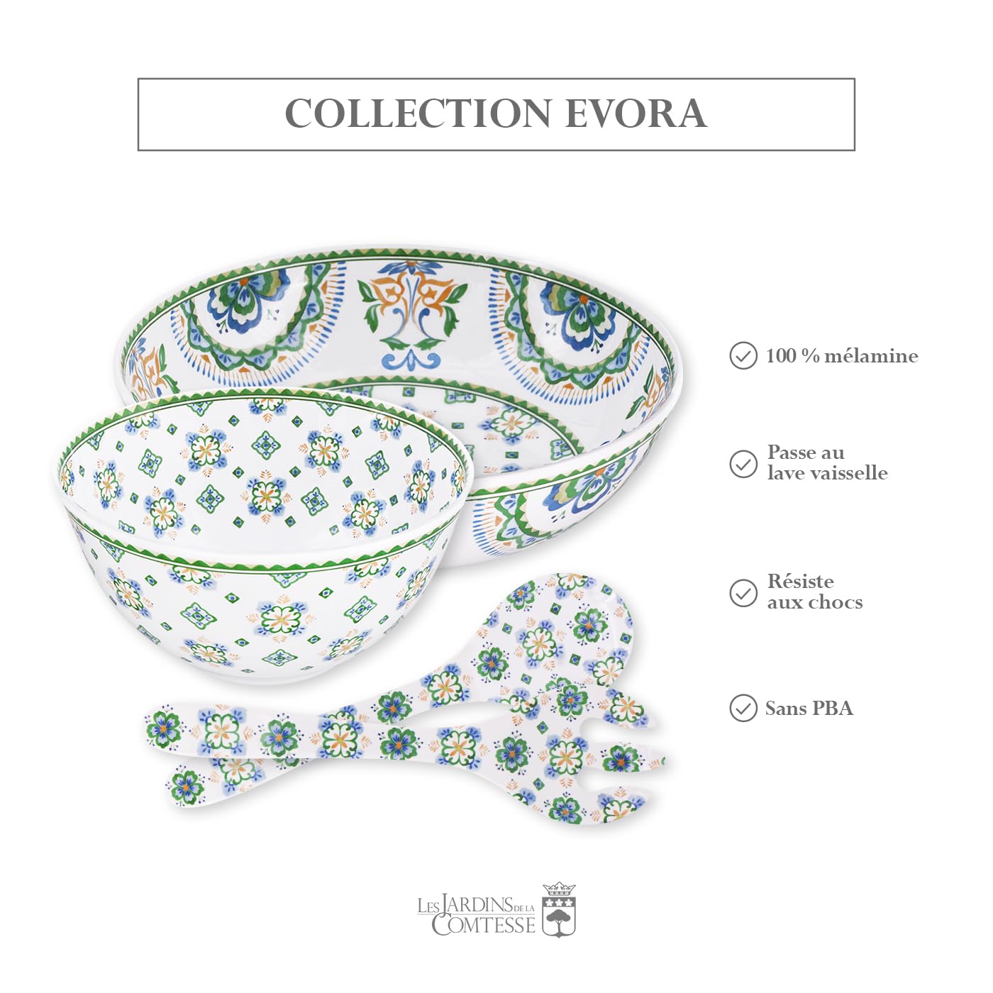 Les Jardins de la Comtesse - Insalatiera grande in melamina pura - Evora - 4L / Ø 31 cm - Servizio da tavola quasi indistruttibile MelARTmine