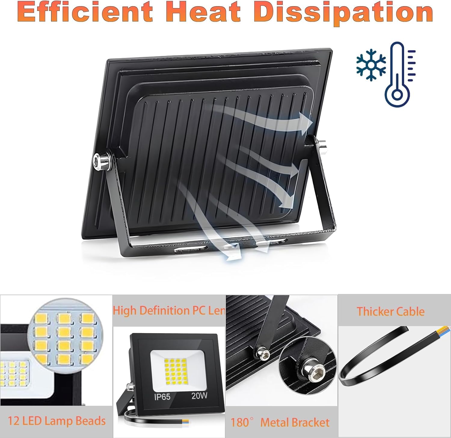 YIQIBRO 20W LED Strahler Außen, 10 Stück 2000LM 6500K Kaltweiß IP65 Wasserdicht Außenstrahler Flutlicht, LED-Scheinwerfer für Garten, Garage, Hof, Außenbeleuchtung, Auffahrt