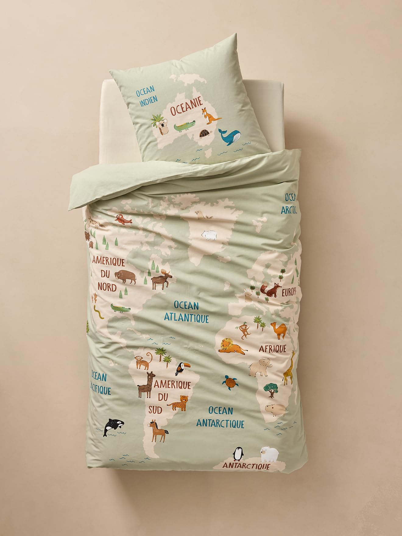 VERTBAUDET Parure Housse De Couette Et Taie d'oreiller Vert Sauge 140X200 63X63