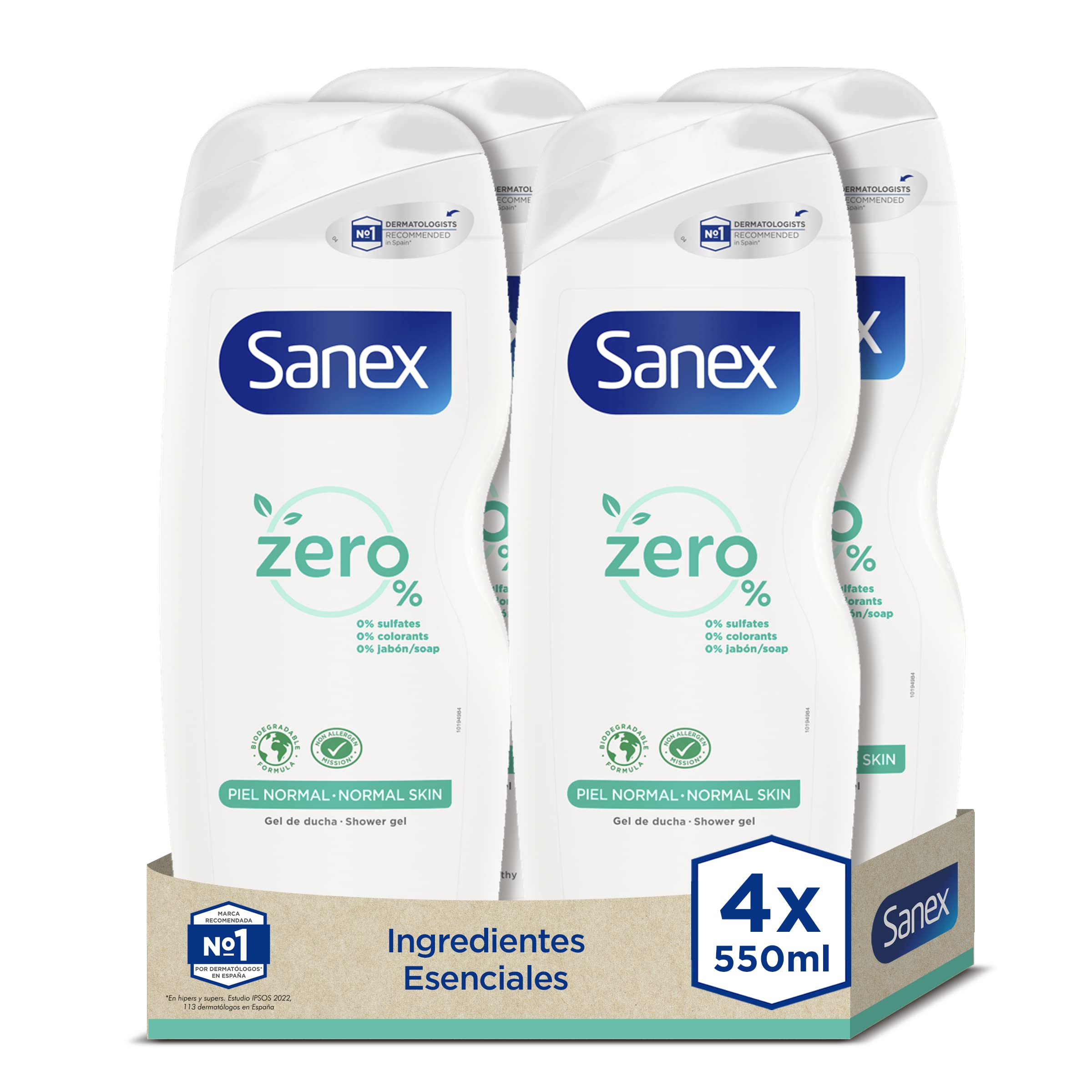 Sanex Gel de Ducha Neutro Hidratante (4x600 ml), con ingredientes esenciales, 0% sulfatos*, 0% jabón y 0% colorantes, para todo tipo de piel, hidratación duradera, tecnología triple acción — view 21