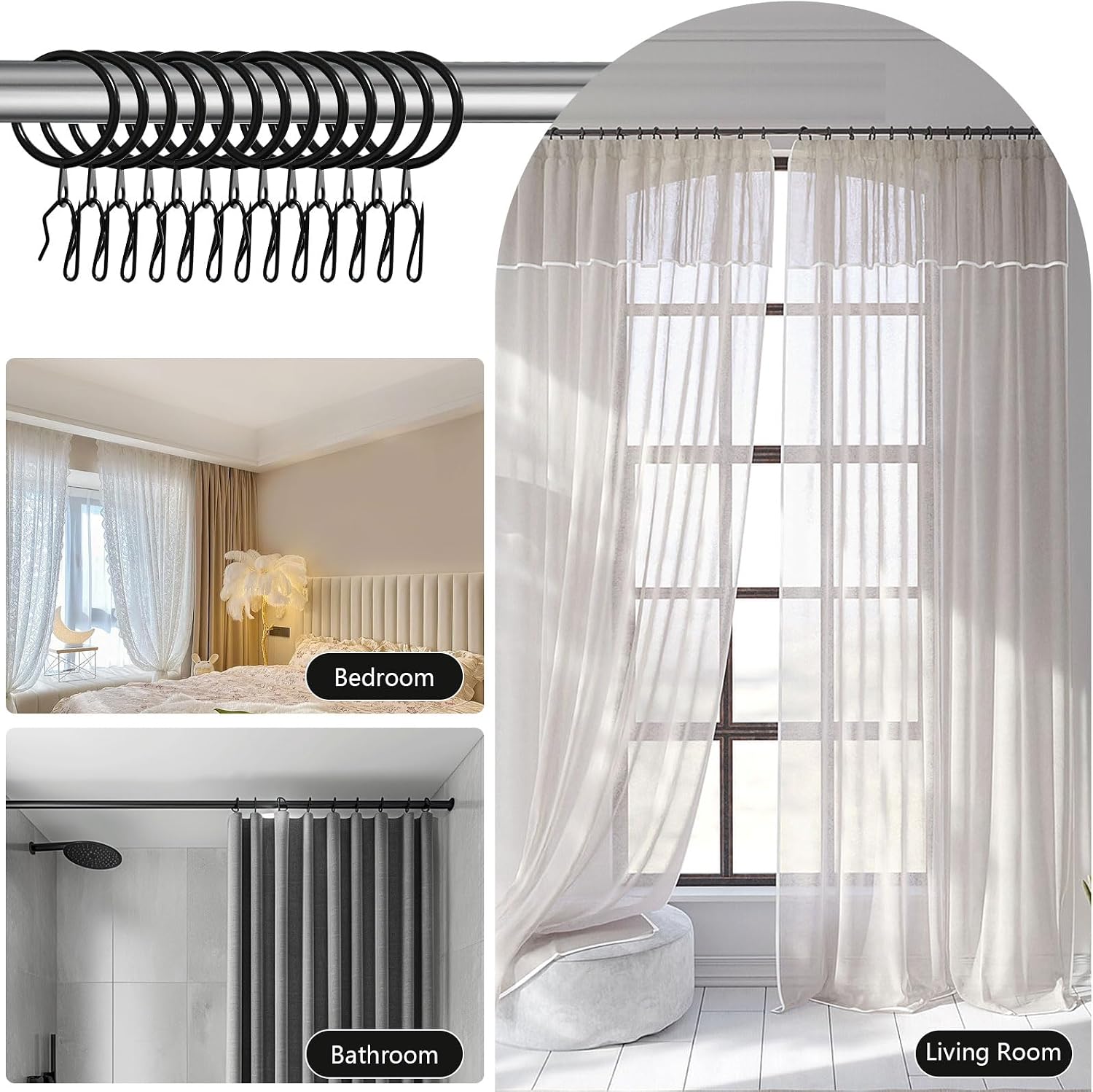 30 Pack Curtain Hooks for Drapes and 30 Pack Curtain Rings with Hooks MetalPinch Pleat Curtain Hooks Pleat Hooks for Drapes Curtain Rings for Drapes Pinch Pleat Hooks Black