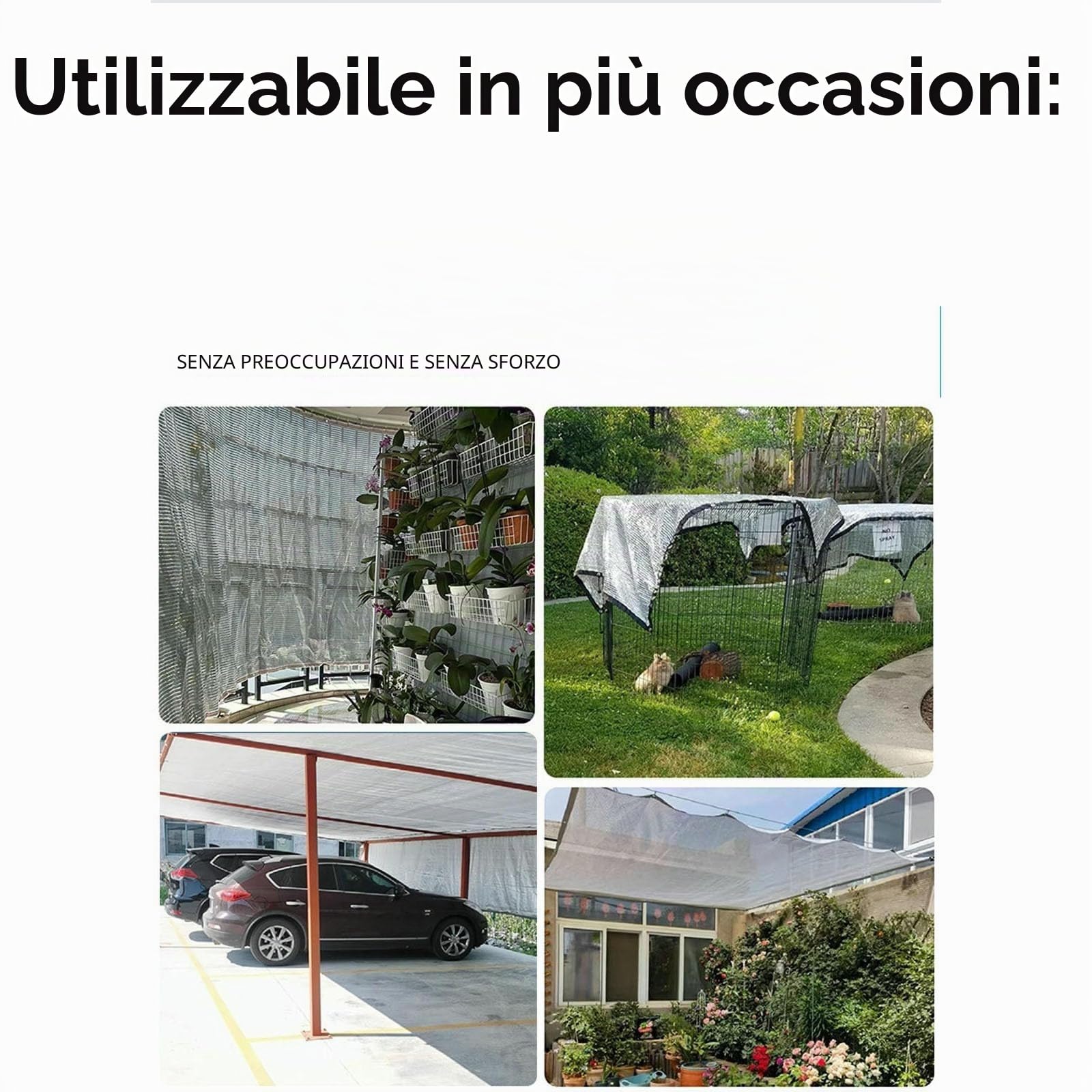 Telo ombreggiante in alluminio riflettente al 99%, resistente per auto, cani, esterni, camper, patio (3 × 4 m)