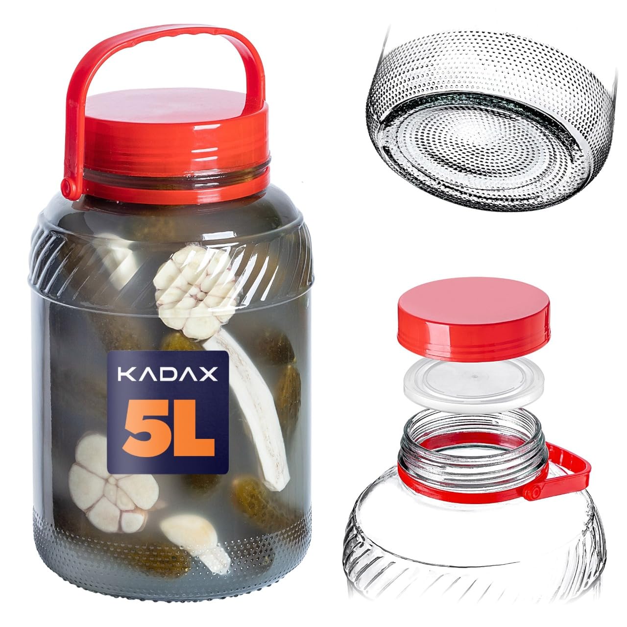 KADAX Gurkenglas mit Deckel, Einmachglas, luftdichte Konservierung, Glasballon, universelles Glas, Vorratsglas für Gurken, Aufbewahrung, Aufbewahrungsglas, Einweckglas (5L) Küche, Haushalt & Wohnen