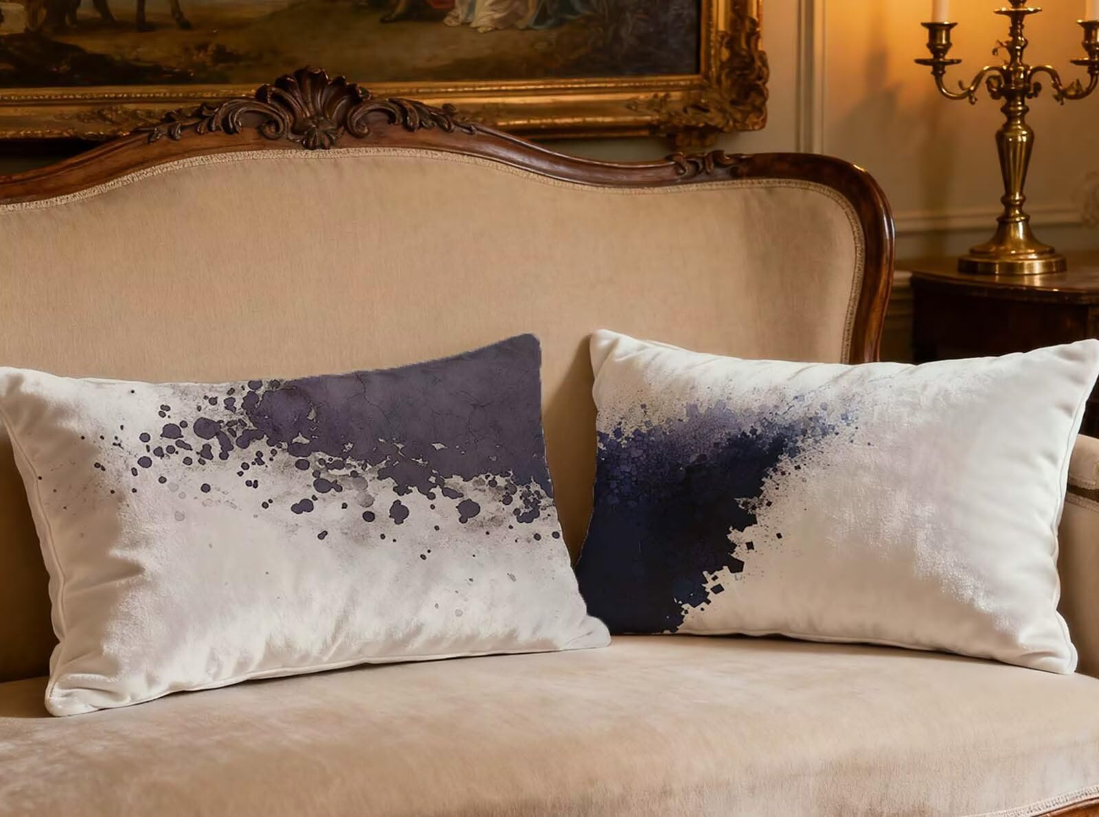 Coussin crème 50x70 cm lot de 2 housses de coussin en velours abstrait pour décoration maison
