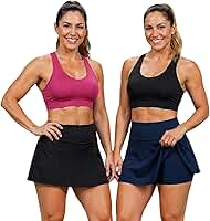 Kit 2 Short Saia Fitness Feminino Suplex Cintura Alta com Short Interno | Academia, Corrida, Beach Tennis e Treino (BR, Alfa, GG, Regular, Alto, AZUL-PRETO)
