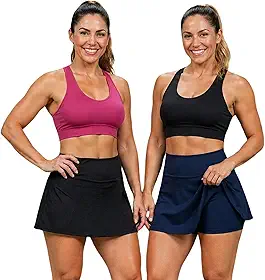 Kit 2 Short Saia Fitness Feminino Suplex Cintura Alta com Short Interno | Academia, Corrida, Beach Tennis e Treino (BR, Alfa, GG, Regular, Alto, AZUL-PRETO)