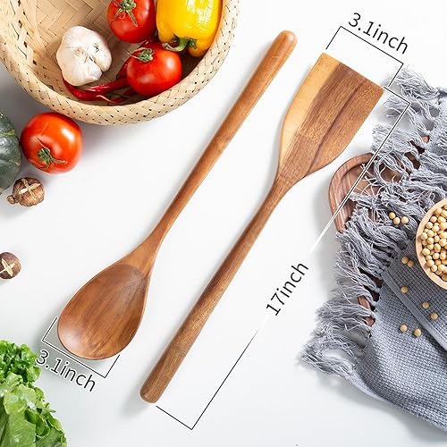 Vista 27 de Utensilios de cocina de madera gigante de 17 pulgadas, cuchara de cocina de madera grande, 3 cucharas de esquina, cuchara ranurada+espátula, cuchara
