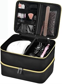 Peciue Nail Polish Organizer and Nail Lamp Case, Double-Layer Nail Kit Set Storage Holds 40 Bottles (15ml-0.5 fl.oz), Nail Dryer Holder for Manicure Tools, Supplies for Nail Tech (Bag Only)