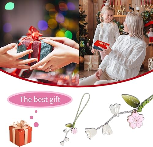 Miniatura 7 de Adorable dije de flor para teléfono celular, lindo llavero de accesorios de cadena de teléfono para mujeres y niñas (rosa), Vidrio Resina, No es una