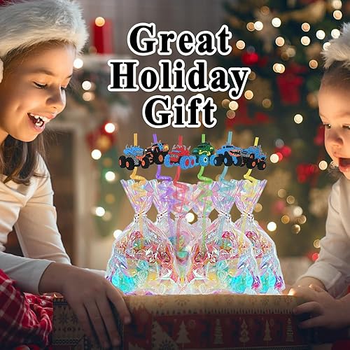 Miniatura 6 de 24 popotes para beber Monster Truck  Reutilizables, translúcidas y divertidas decoraciones de fiesta para niños y adultos  para recuerdos de fiesta