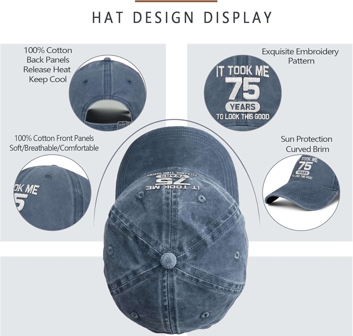 75th Birthday Gifts for Men Women 75 Year Old Gifts Decorations Took Me 75 Years to Look This Good Washed Cotton Hat