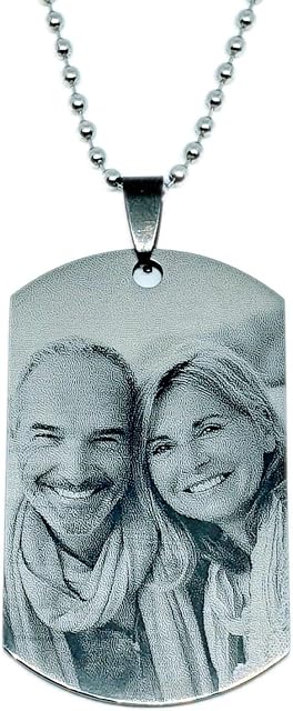 Personalised Stainless Steel Photo And Text Engraved Chain Necklace Dog Tag Customised