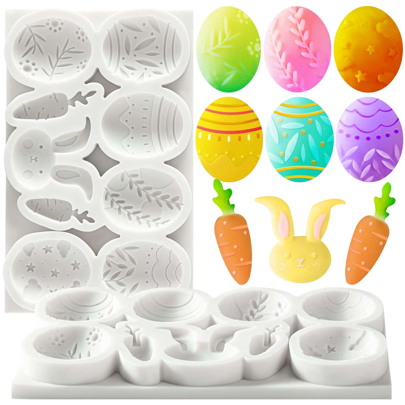 Easter Bunny Silicone Molds, Rabbit Egg Molds for Chocolate, 3D Easter Fondant Mold DIY Cake Decorations for Easter Handmade Chocolate Gummy Cake Dessert Decoration Pudding Soap