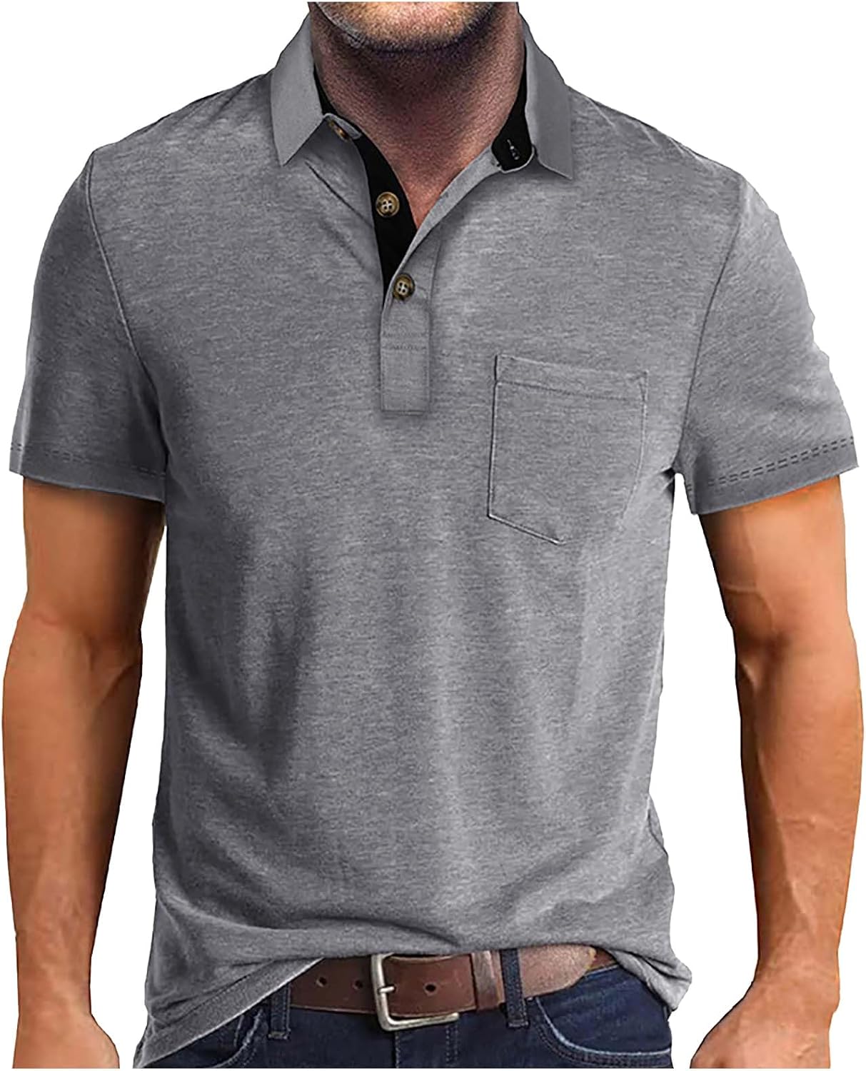Mens Casual Polo Shirts Short Sleeve Athletic Button T Shirts Classic Basic Golf Shirt Solid Tops with Pocket