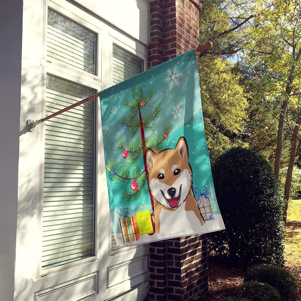 Caroline's Treasures BB1597CHF Christmas Tree and Shiba Inu House Flag Large Porch Sleeve Pole Decorative Outside Yard Banner Artwork Wall Hanging, Polyester, House Size, Multicolor