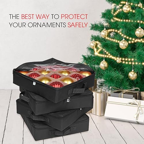 Miniatura 5 de ProPik 4 cajas de almacenamiento de adornos de Navidad con divisores parte superior transparente cierre de cremallera y asas 4 bandejas individuales