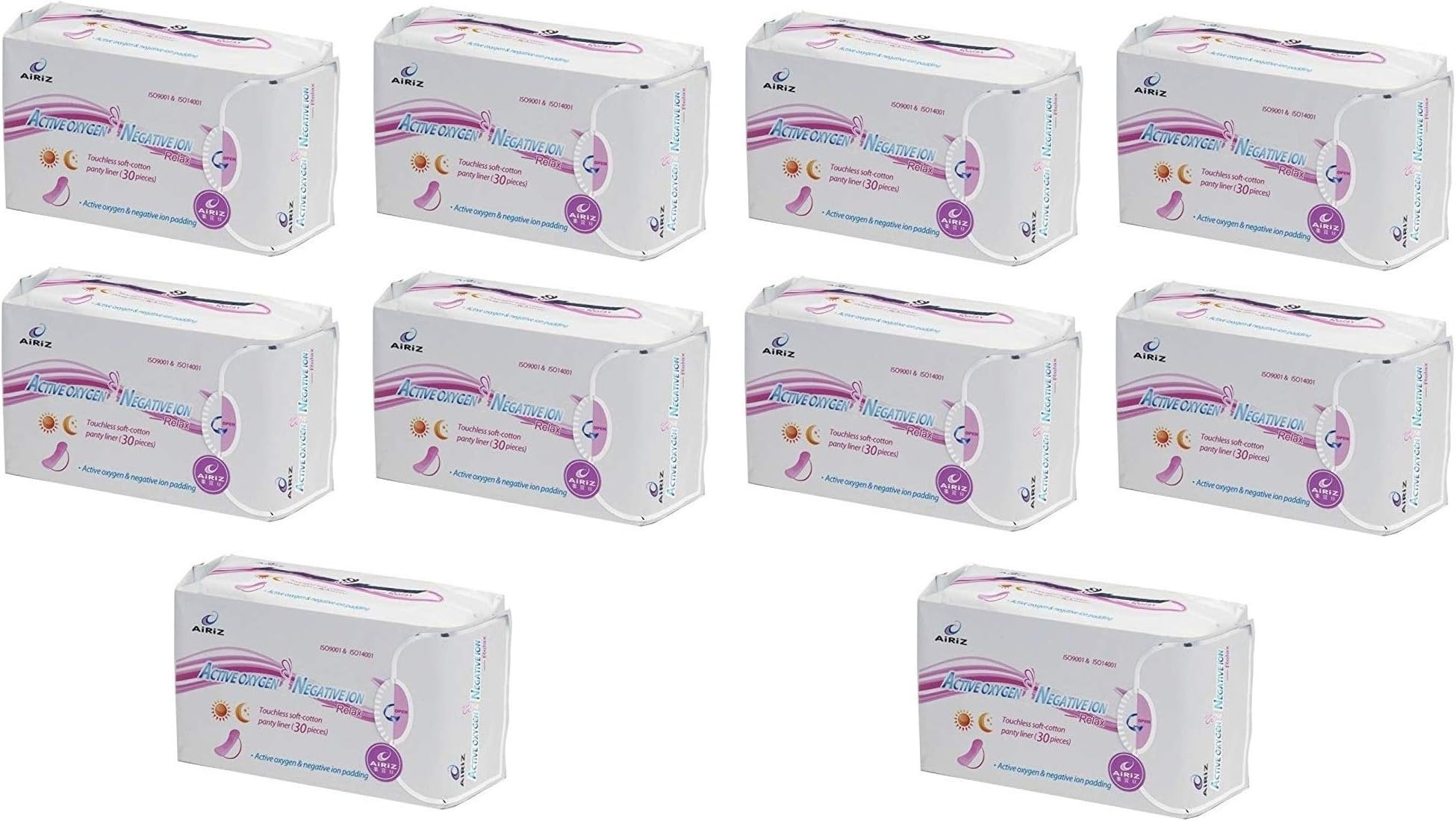 AIRIZ Active Oxygen & Negative Ion Relex Touchless Soft Cotton Panty Liners(300 Liners In Pack of 10)