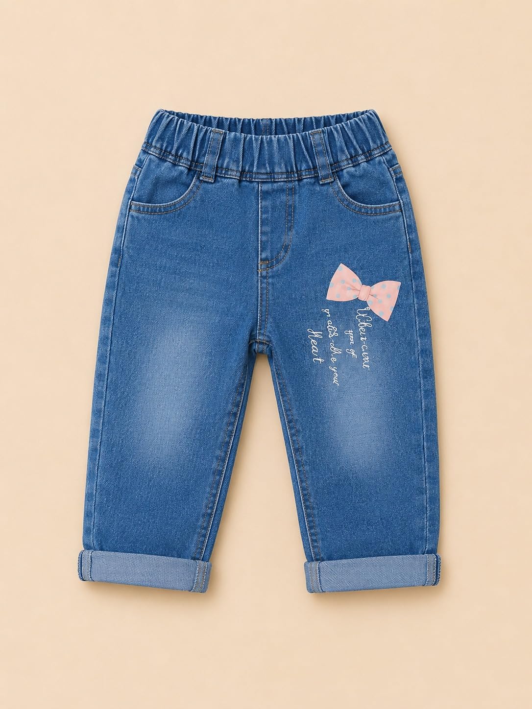 A.T.U.N. (ALL THINGS UBER NICE) Klassische Denim-Jeans für Mädchen, weiche Haptik, 100 % Baumwolle, elastischer Bund, bequeme, stilvolle Alltags-Denim-Hose für Kinder