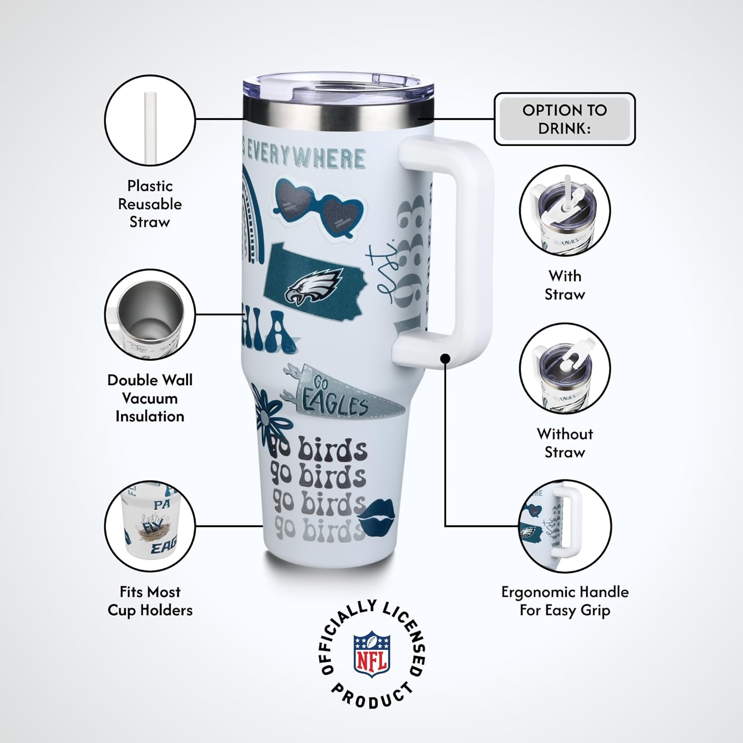 The Memory Company Officially Licensed NFL Game Day Tumbler - 40oz Stainless Steel Double-Wall Insulated Team Color Bling Cup with Team Logo, NFL Licensed Sports Travel Mug with Lid & Straw