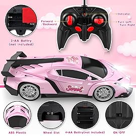 Growsland Remote Control Car for Girls, 1:18 Pink RC Cars Toys for Kids Girl Electric Vehicle Toy Car Hobby Racing Car with Lights & Controller, Birthday Gifts for Girl Boys Age 3 4 5 6 7 8 9 Year Old