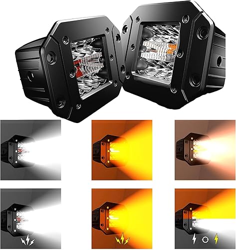 2 cápsulas LED de montaje empotrado de 5 pulgadas, 6 modos ámbarblanco, luces antiniebla estroboscópicas intermitentes, luz de marcha atrás, luz de