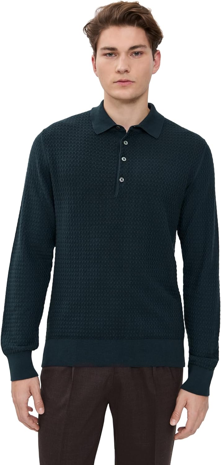 Long Sleeve Grid Links Sweater Polo