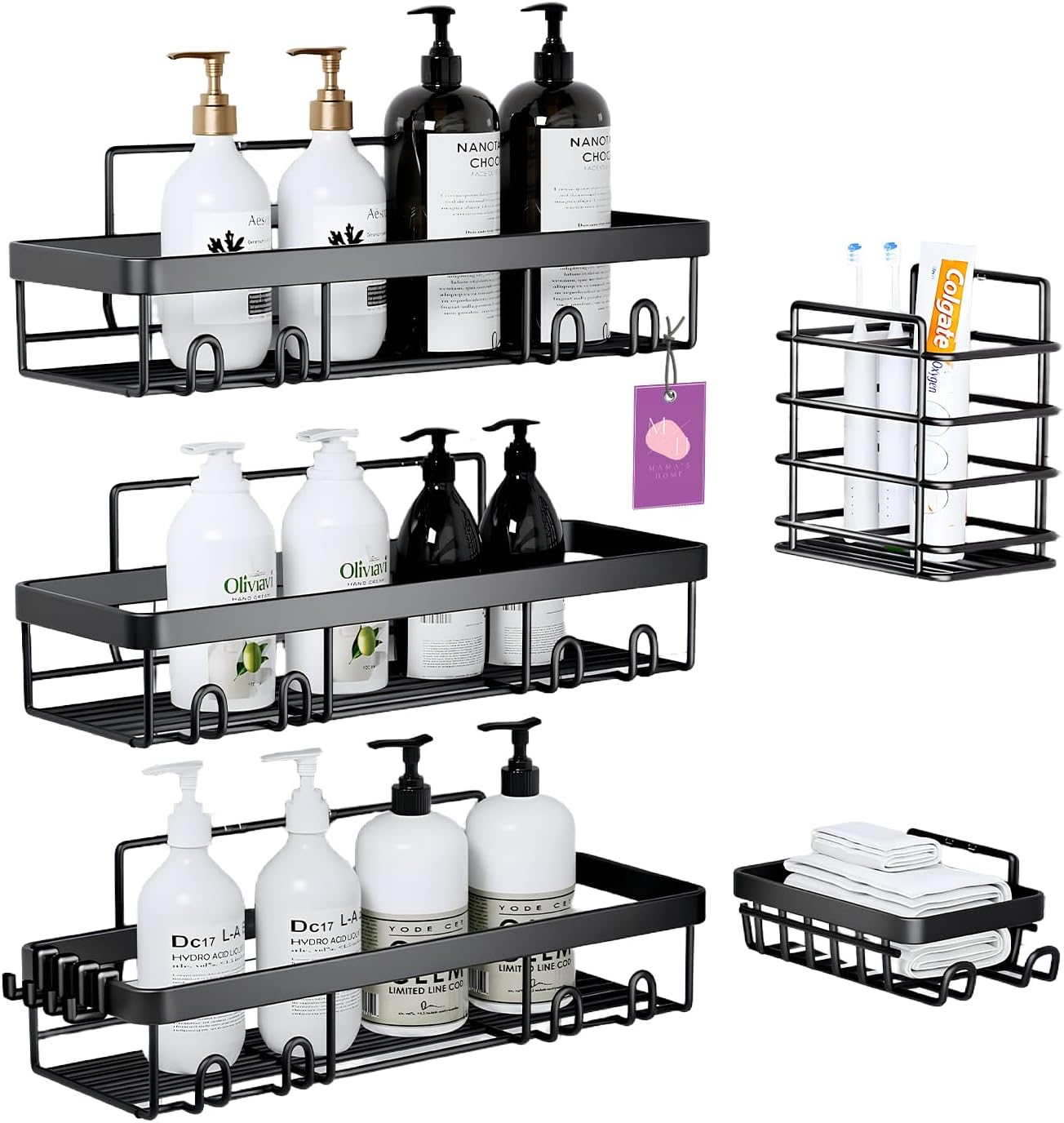 Mama Rafk Mama's Home Stainless Steel Wall-Mounted Shower Caddy Rack (5pc), shelf ...