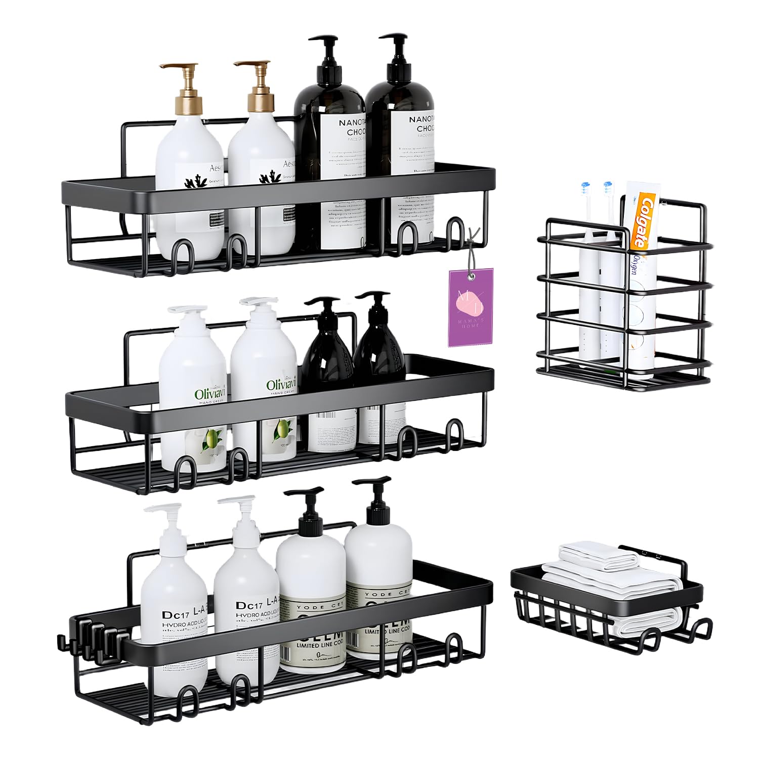 Mama's Home Stainless Steel Wall-Mounted Shower Caddy Rack, Bathroom shelf, Rust-Proof, Waterproof, No-Drill with Adjustable Hooks, Durable, Space-Saving Storage for Bathroom, Kitchen Utensils & More