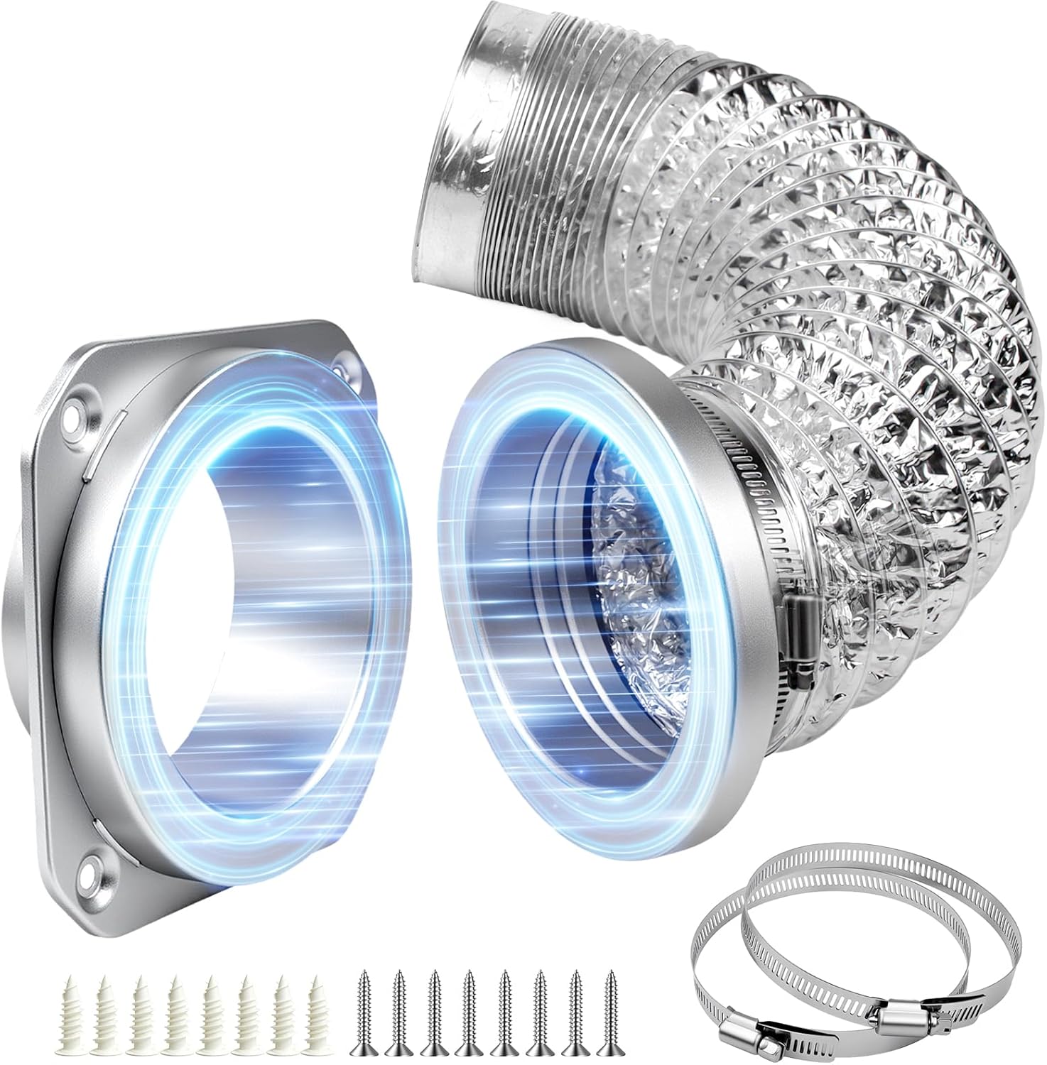 Magnetic Dryer Vent Connector Kit, with Dryer Vent Hose 4"x 2.64ft, Magnetic Dryer Vent Coupling, Quick Connect & Disconnect, Airtight Seal, Easy to Clean, Suitable for Tight Space