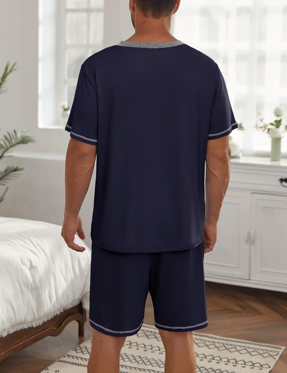 Ekouaer Men's Pajama Sets Shorts Short Sleeve Pj Sets Loungewear Lightweight Lounge Sets with Pockets - Image 2