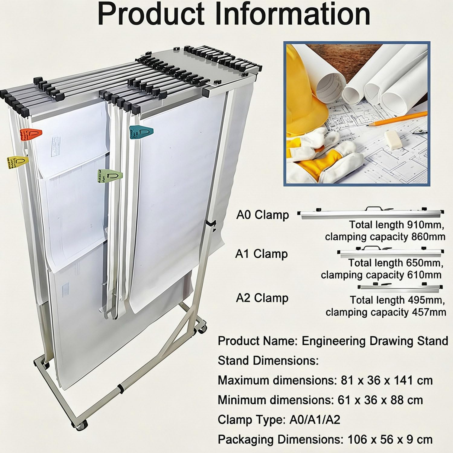 Support Autoportant Pour Plans équipé De Plusieurs Pinces 6A16A2Clamps