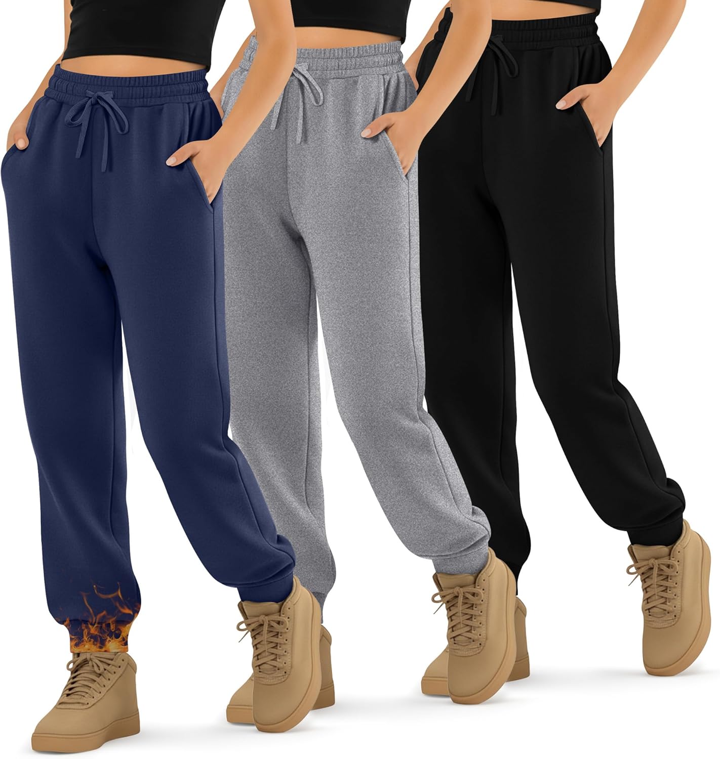 LessonZoo 3 Pack Girls' Sweatpants Active Fleece Soft Athletic Jogger Pants for Kids Youth with Pockets Drawstring