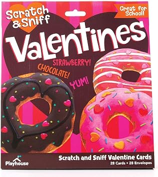 Playhouse Yummy Donut Scratch and Sniff 28 Card Super Valentine Exchange Pack for Kids