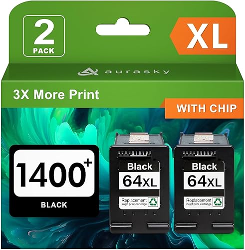 Vista 12 de AURASKY 64XL - Cartuchos de tinta negros de alto rendimiento para 64XL, repuesto compatible con HP Envy Photo 7800 7855 7858 7155 7120 7158 7100