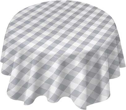 Cotton Gray Round Plaid Tablecloth - 100% Cotton, 70 Inches, Reusable, Washable, Absorbent Tablecloth for Indoor and Outdoor Tables Round - 70 Inches