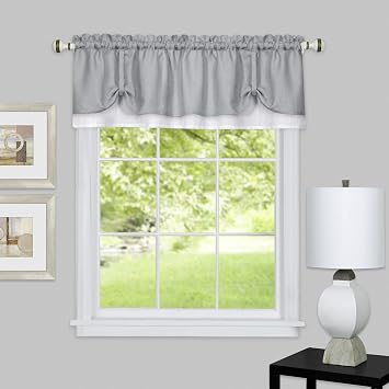 ACHIM Soft Darcy Curtain Valance, Grey & White, 58 x 14 in, Light Filtering | Valance Header Fabric Panels Add Light Control, Decorative Pattern, and Finished Hanging Details.